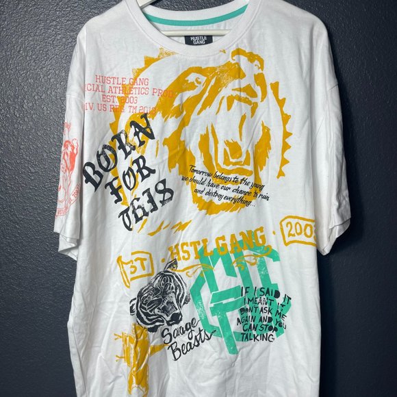 NWT Hustle Gang Men's White Relaxed Fit Graphic Print Born For This T-Shirt 3XL - Picture 3 of 12